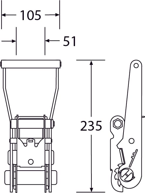 ergonimic 50mm ratchet strap dimensions